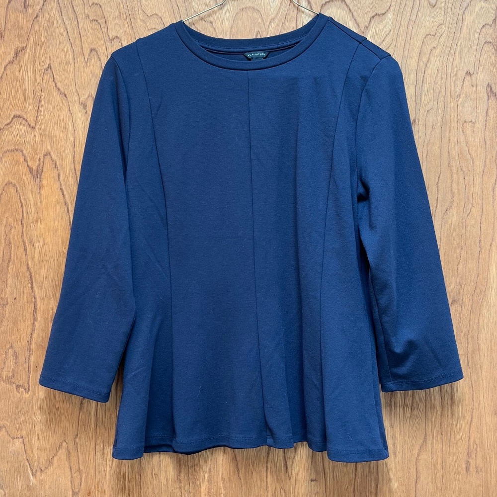 Ann Taylor Black Structured Peplum Blouse Knit Medium